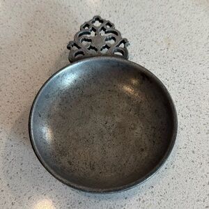 Vintage Stede Pewter Porringer Bowl Colonial Candle Plate Steel Horse Marked